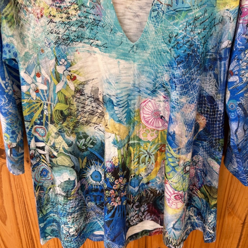 Inoah Top 3/4 Sleeves V Neck‎ Coral Sea Women's Size XS - Picture 6 of 7